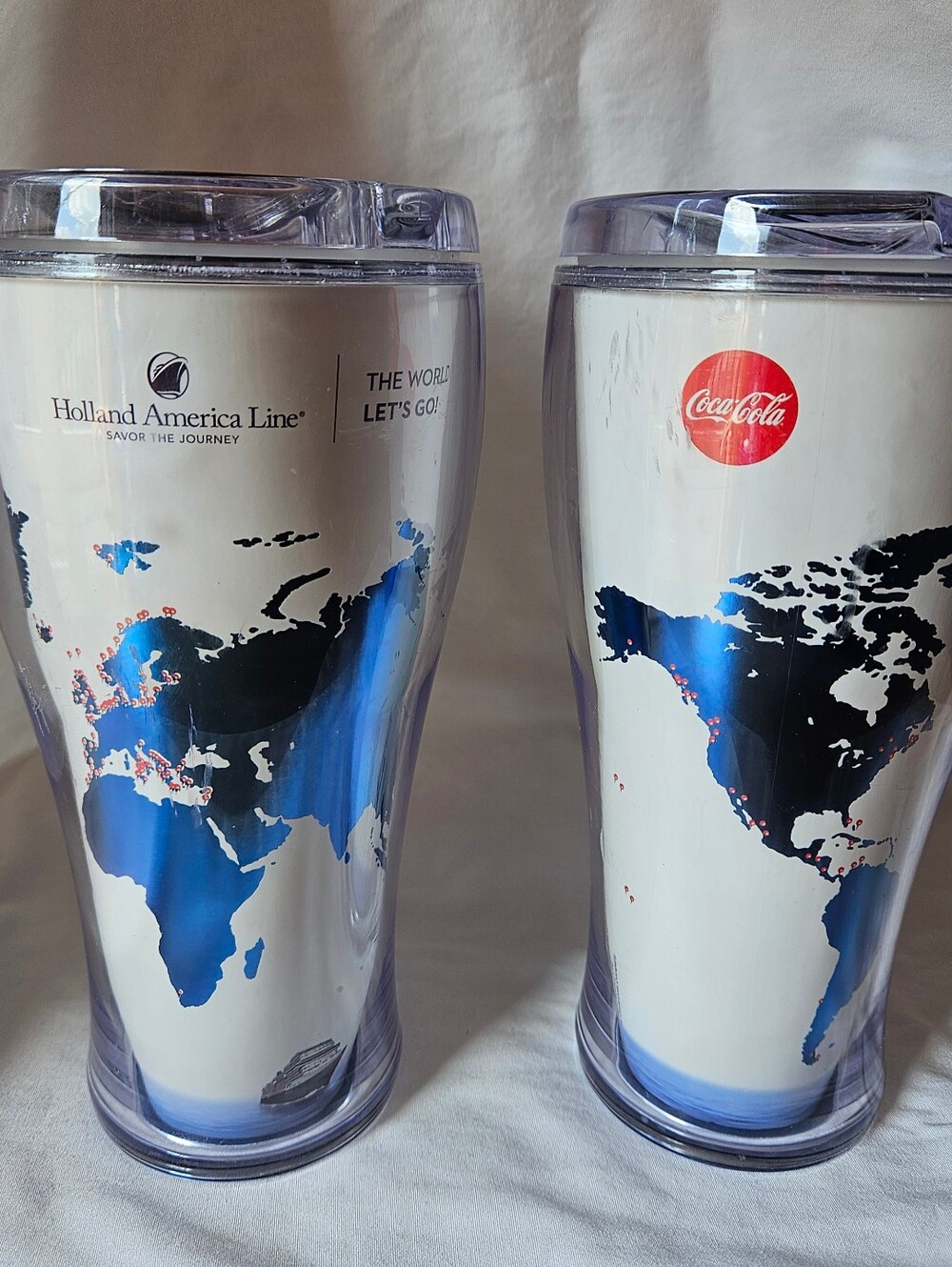 Set Of 2 Holland America Line World Map Travel Insulated Tumbler Silver/Blue